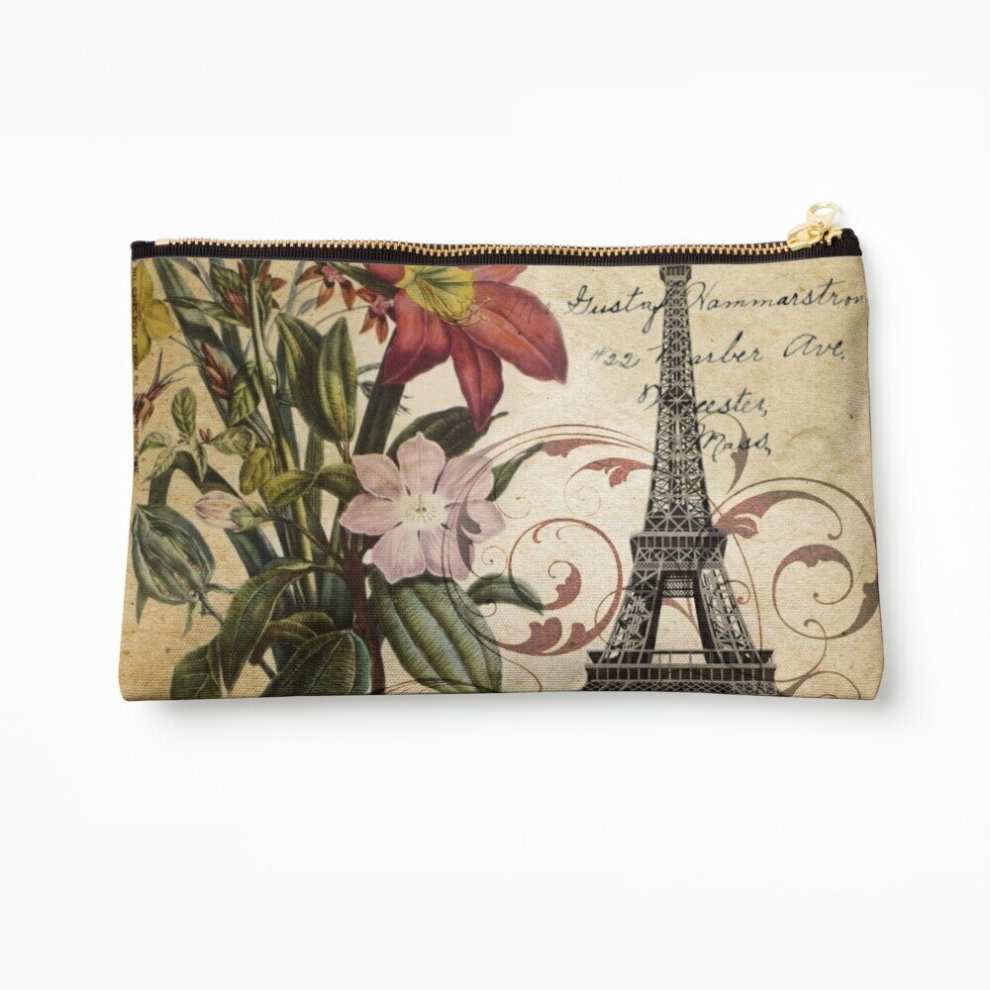 Whibos Makeup Bag Vintage Retro Paris Eiffel Tower Lily Floral Botanical Art Cosmetic Organizer Tyvek Paper Bags Zipper Pouch