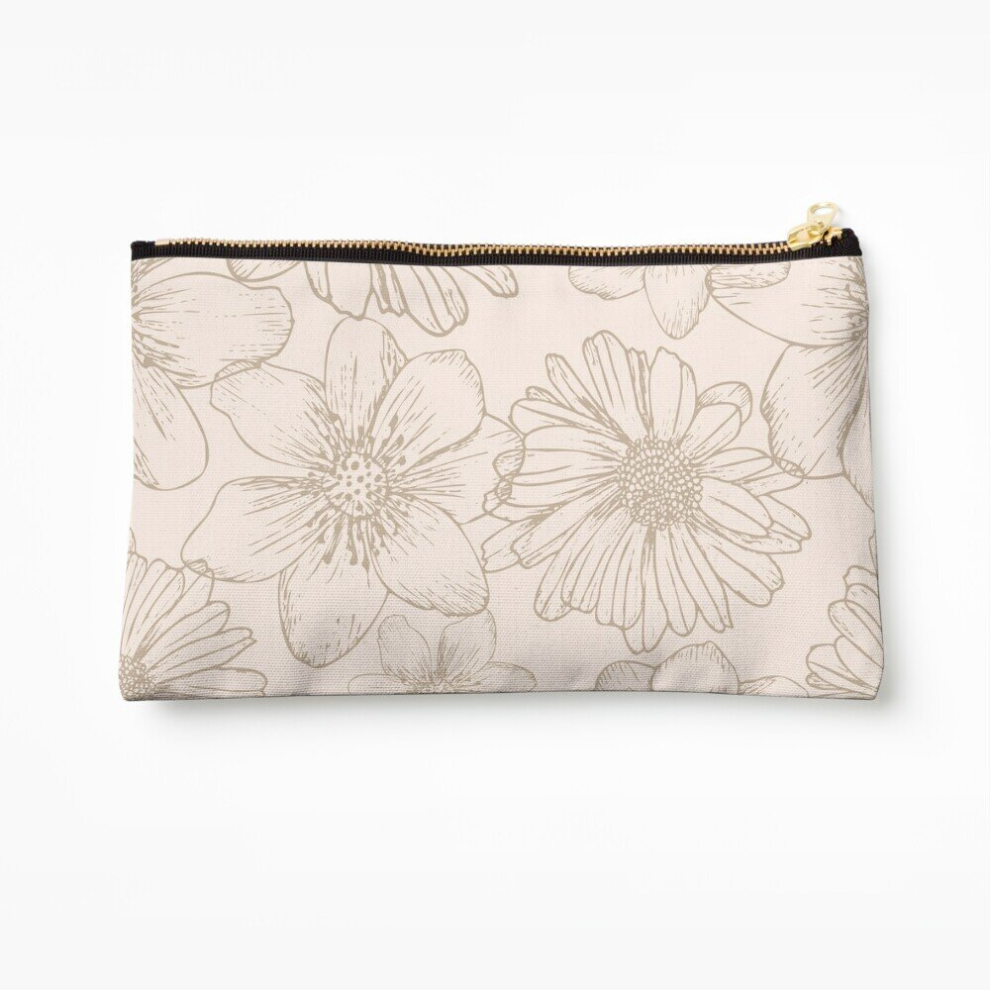 Whibos Beige Makeup Bag Sketched Flowers In Cosmetic Organizer Tyvek Paper Bags Zipper Pouch
