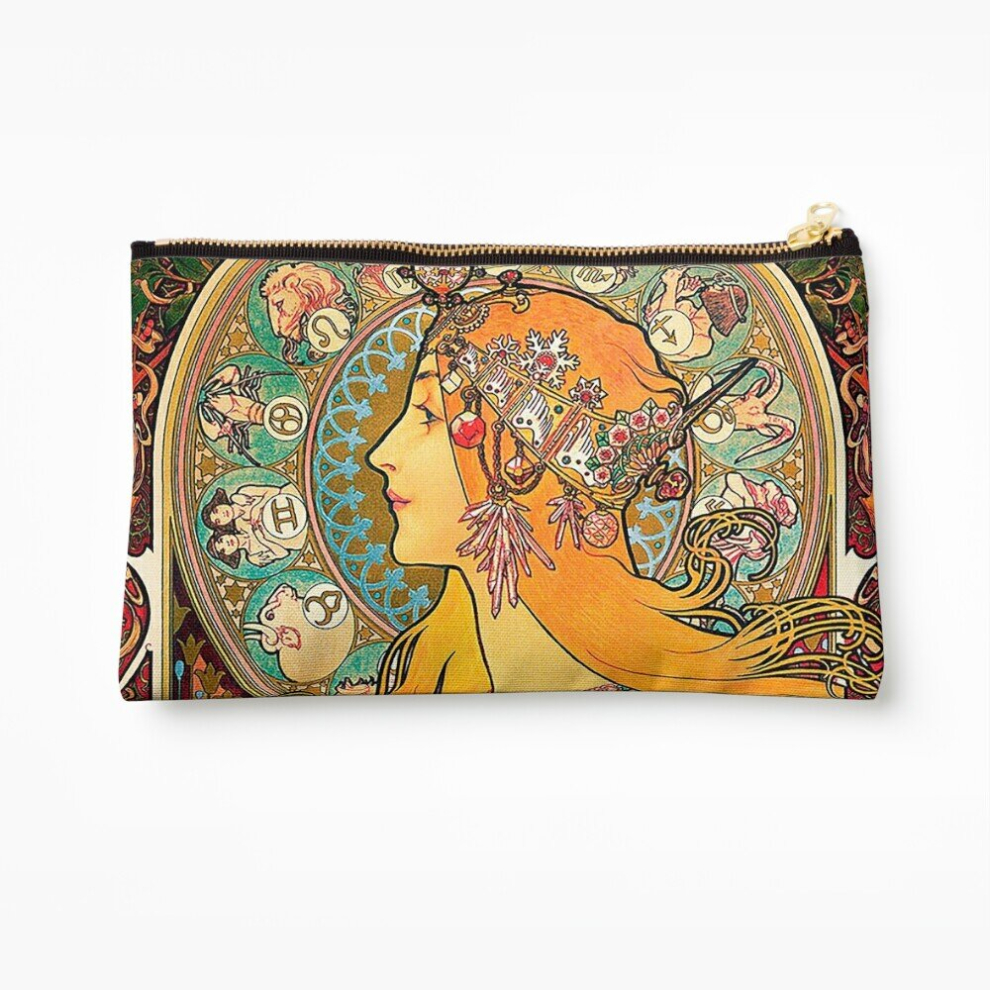 Whibos Makeup Bag Hd. Zodiac (Second Version), By Alphonse Mucha (1896) High Definition Cosmetic Organizer Tyvek Paper Bags Zipper Pouch