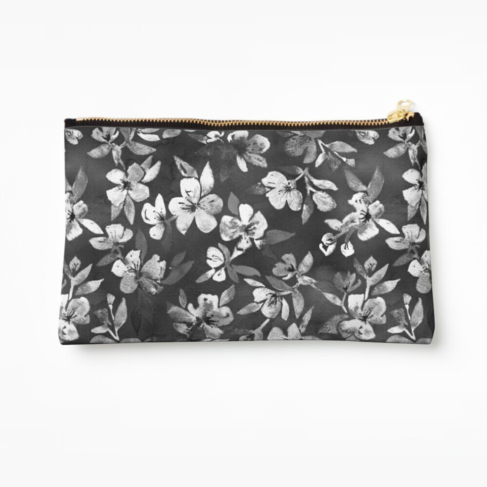 Whibos Makeup Bag Blossoms On Charcoal Ink Cosmetic Organizer Tyvek Paper Bags Zipper Pouch