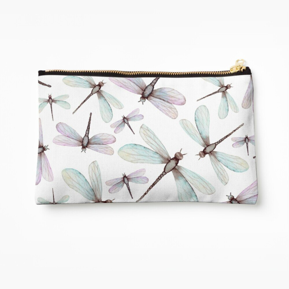 Whibos Makeup Bag Watercolor Romantic Dragonflies Cosmetic Organizer Tyvek Paper Bags Zipper Pouch
