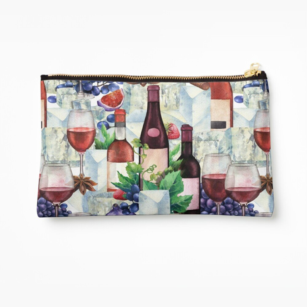 Whibos Makeup Bag Watercolor Wine Glasses And Bottles Decorated With Delicious Food Cosmetic Organizer Tyvek Paper Bags Zipper Pouch