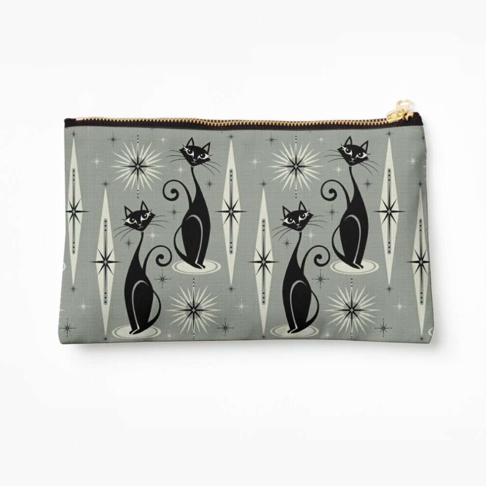 Whibos Gray Makeup Bag Mid Century Meow On Cosmetic Organizer Tyvek Paper Bags Zipper Pouch