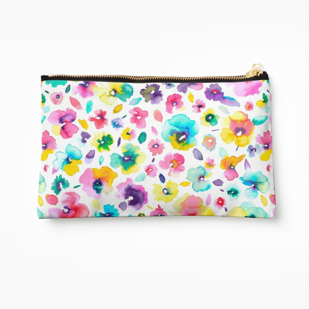 Whibos Makeup Bag Watercolor Colorful Tropical Flowers Cosmetic Organizer Tyvek Paper Bags Zipper Pouch