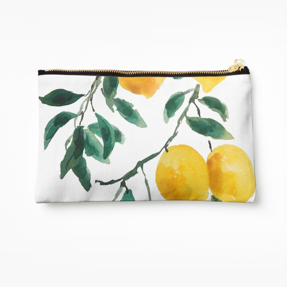 Whibos Makeup Bag Yellow Lemon Watercolor Cosmetic Organizer Tyvek Paper Bags Zipper Pouch