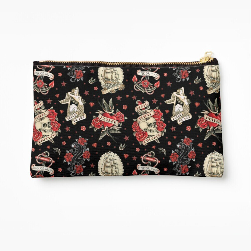 Whibos Black Makeup Bag Old School Tattoos Cosmetic Organizer Tyvek Paper Bags Zipper Pouch