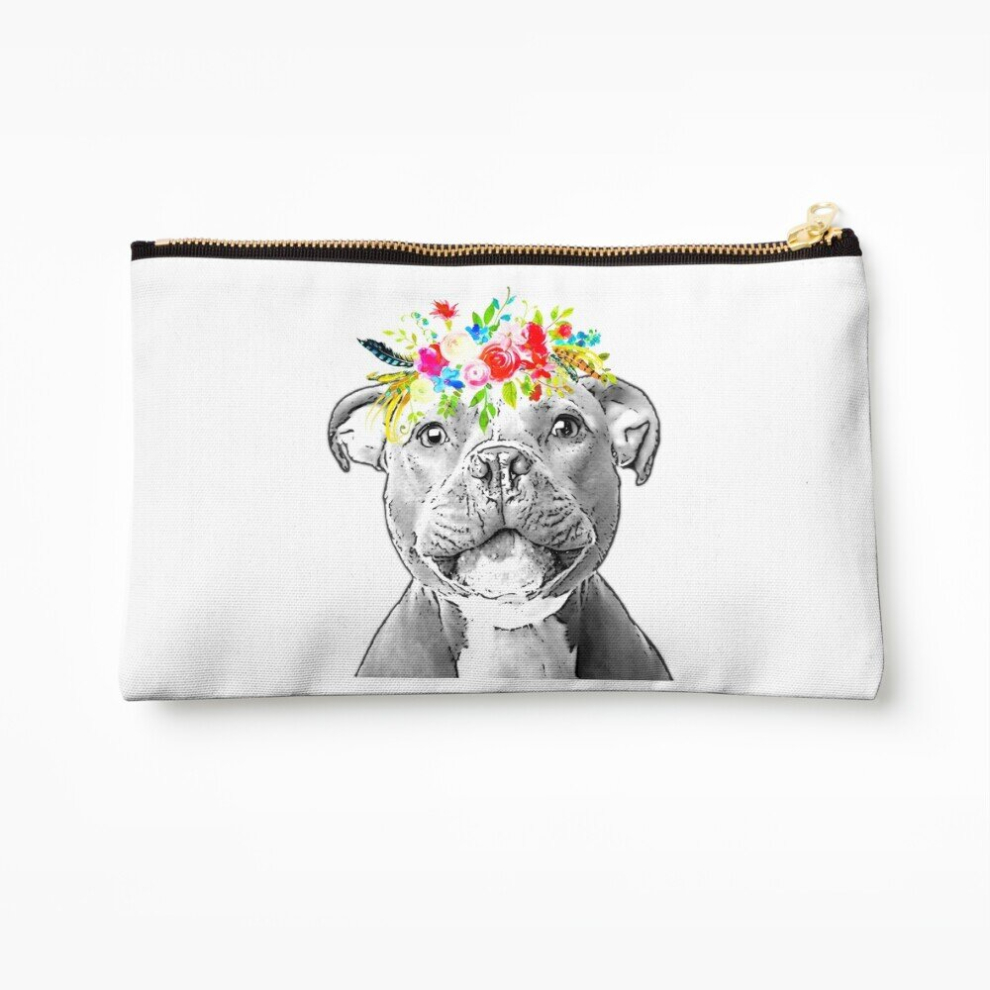 Whibos Makeup Bag Staffordshire Bull Terrier Floral Crown Cosmetic Organizer Tyvek Paper Bags Zipper Pouch