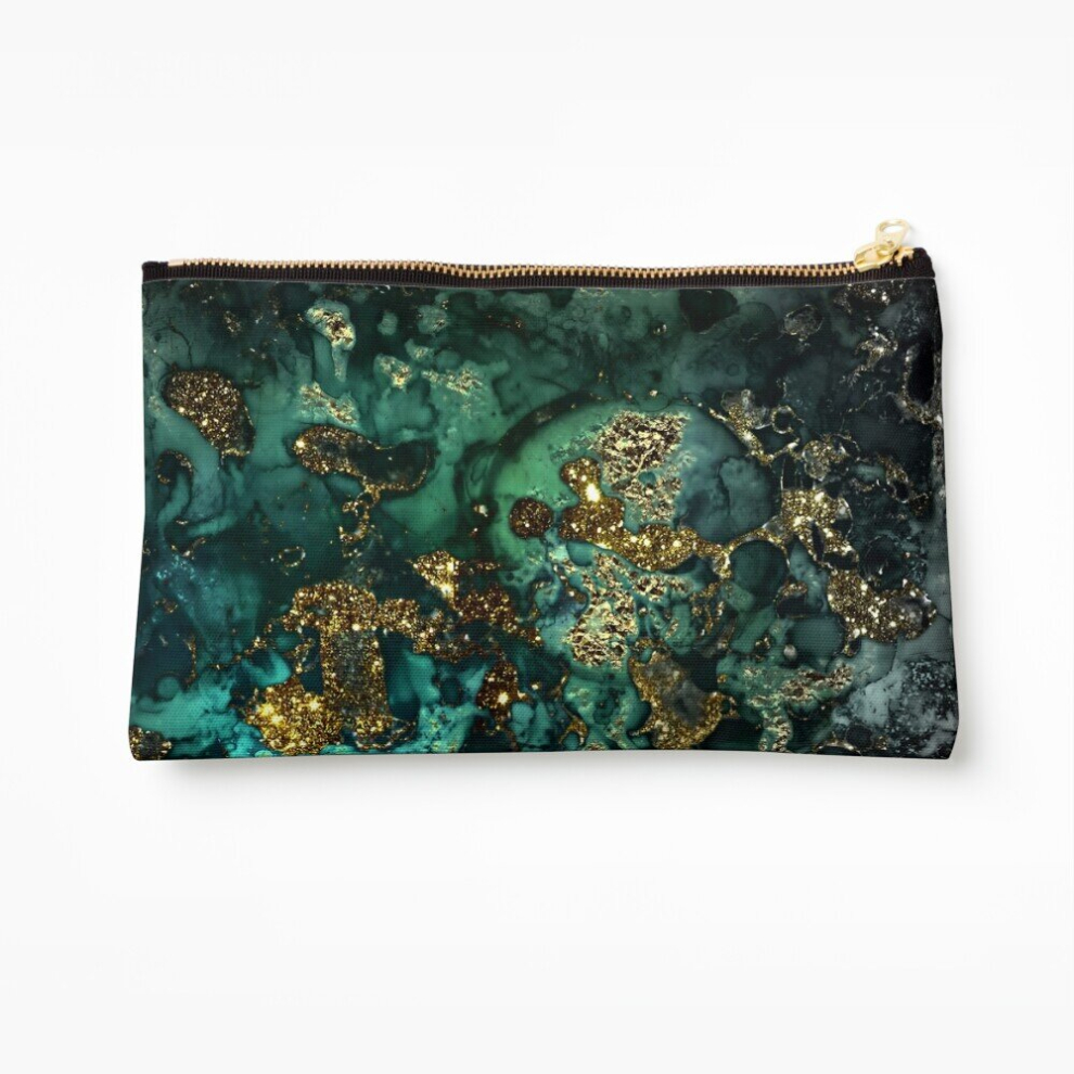 Whibos Gold/Indigo Makeup Bag Faux Malachite Marble Cosmetic Organizer Tyvek Paper Bags Zipper Pouch