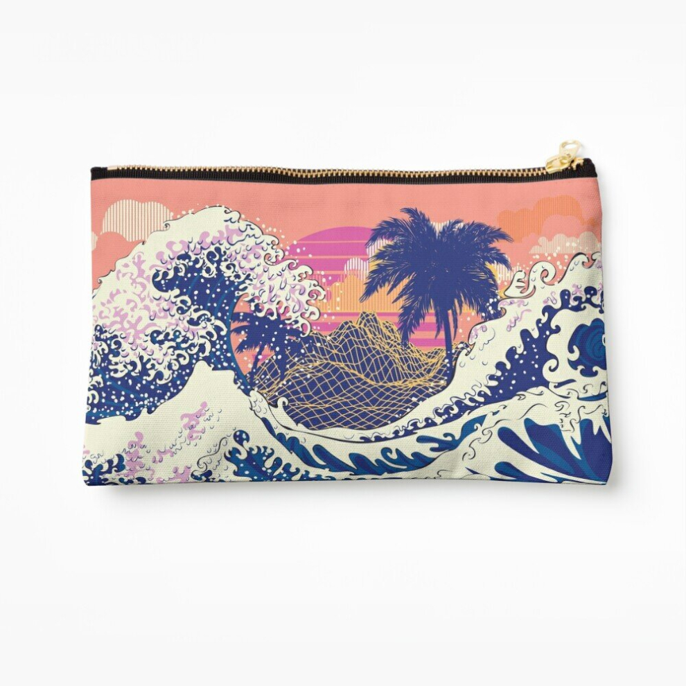 Whibos Makeup Bag The Great Wave And Palms Cosmetic Organizer Tyvek Paper Bags Zipper Pouch