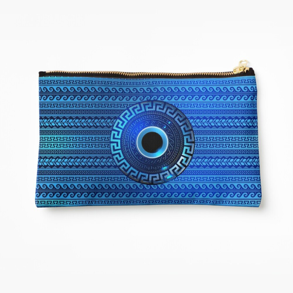 Whibos Makeup Bag Mati Evil Eye Dark Light Blues Greek Keys Cosmetic Organizer Tyvek Paper Bags Zipper Pouch