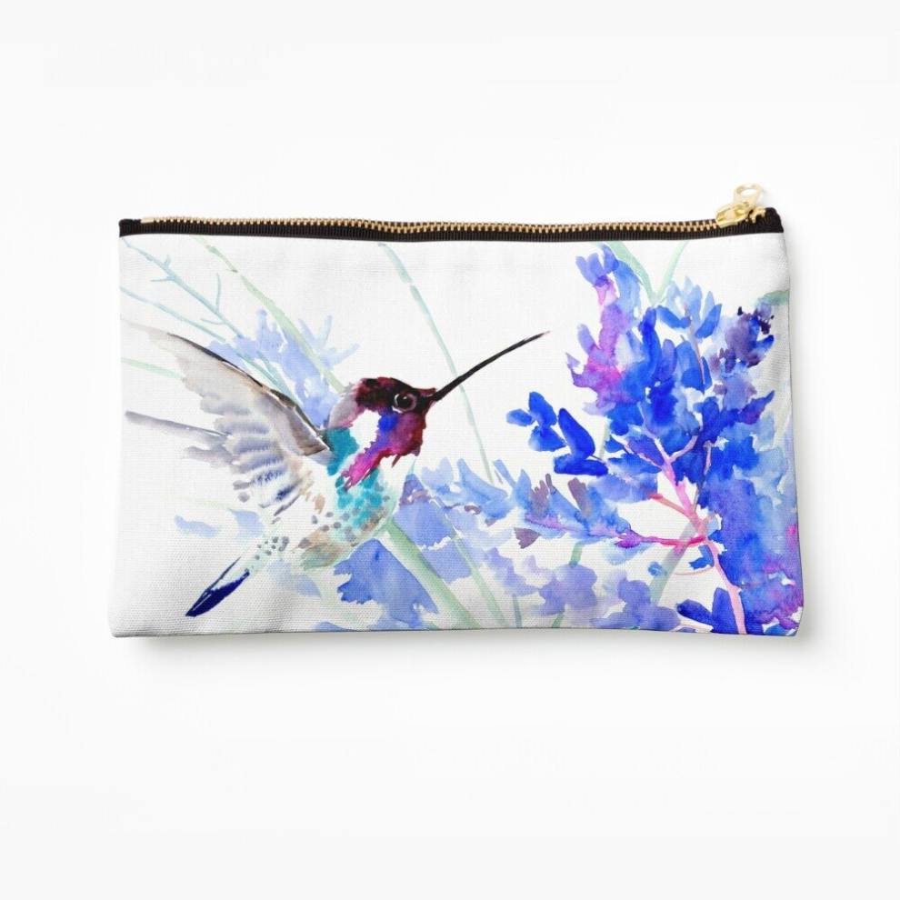 Whibos Blue Makeup Bag Flying Hummingbird Anf Flowers Cosmetic Organizer Tyvek Paper Bags Zipper Pouch