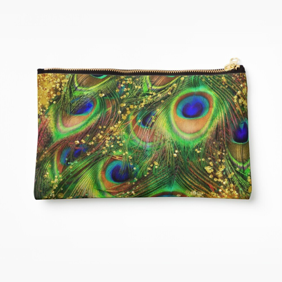 Whibos Makeup Bag Fantasy Peacock Feathers Laden With Gold Cosmetic Organizer Tyvek Paper Bags Zipper Pouch