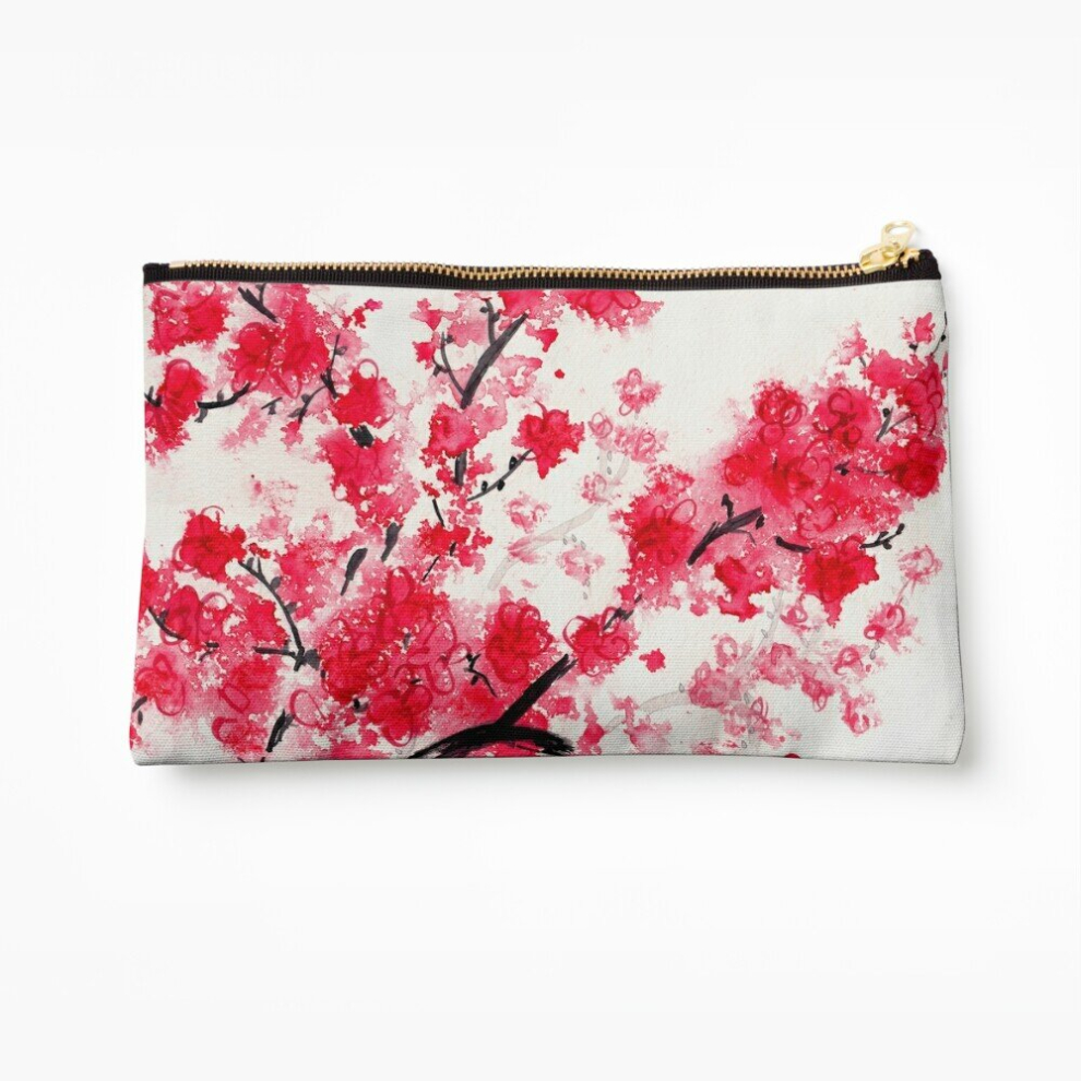Whibos Makeup Bag Cherry Blossoms Cosmetic Organizer Tyvek Paper Bags Zipper Pouch