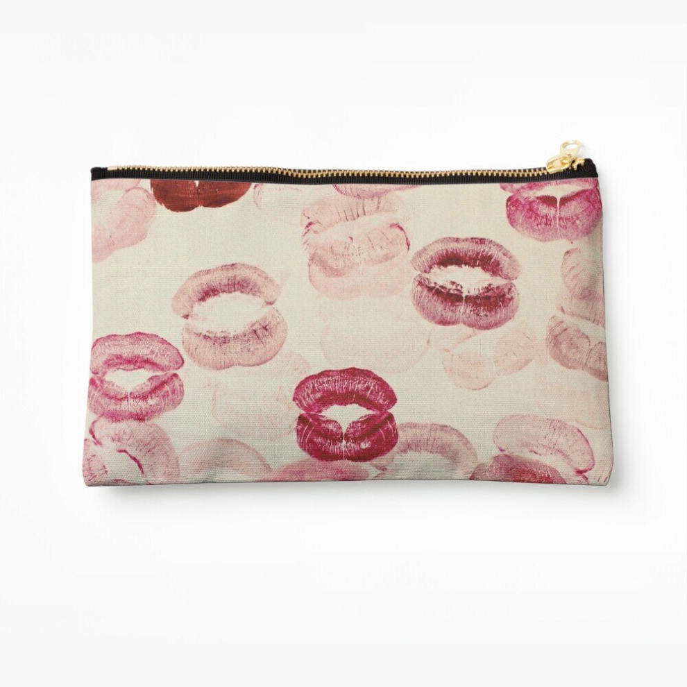 Whibos Red/Pink Makeup Bag Kisses Pattern Lipstick Aesthetic Pinterest Coquette Dollette Cosmetic Organizer Tyvek Paper Bags Zipper Pouch