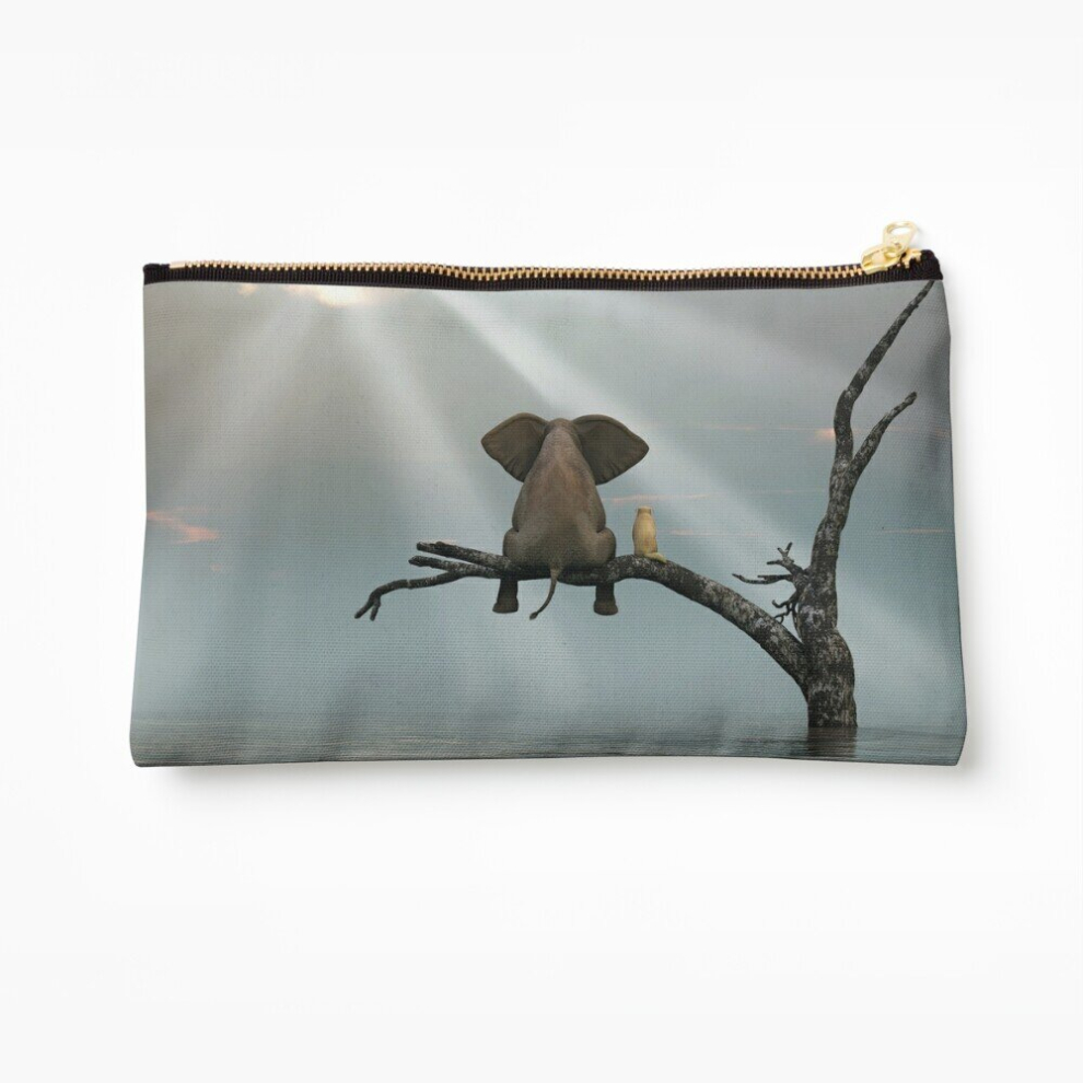 Whibos Makeup Bag Elephant And A Dog Are Sitting On A Tree Cosmetic Organizer Tyvek Paper Bags Zipper Pouch