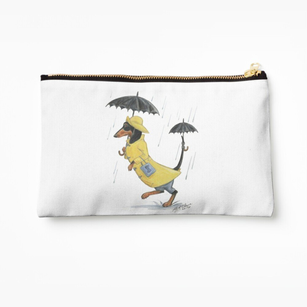 Whibos Makeup Bag Rainy Day Dachshund Cosmetic Organizer Tyvek Paper Bags Zipper Pouch