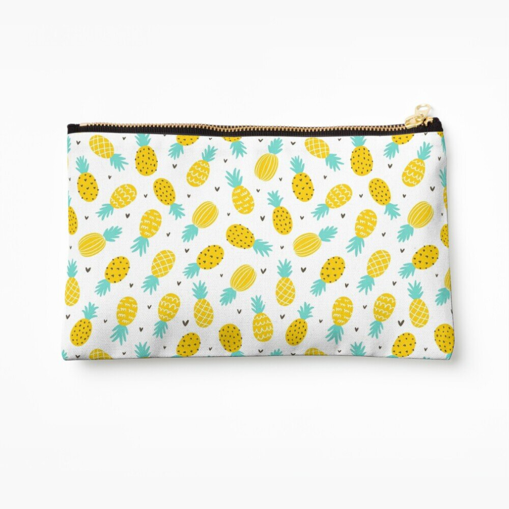 Whibos Makeup Bag Pineapple And Hearts Cosmetic Organizer Tyvek Paper Bags Zipper Pouch
