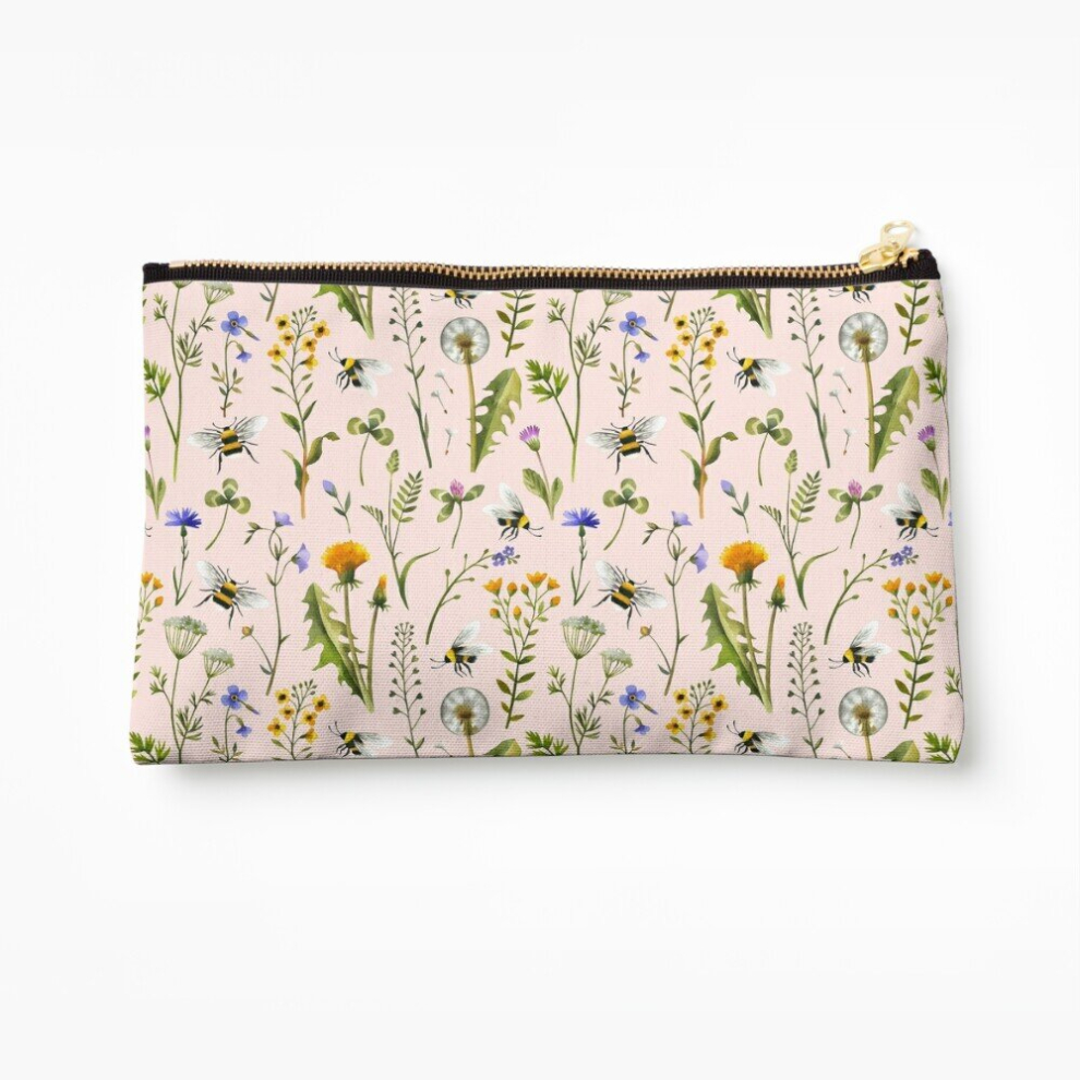 Whibos Makeup Bag Bees And Wildflowers On Blush Cosmetic Organizer Tyvek Paper Bags Zipper Pouch