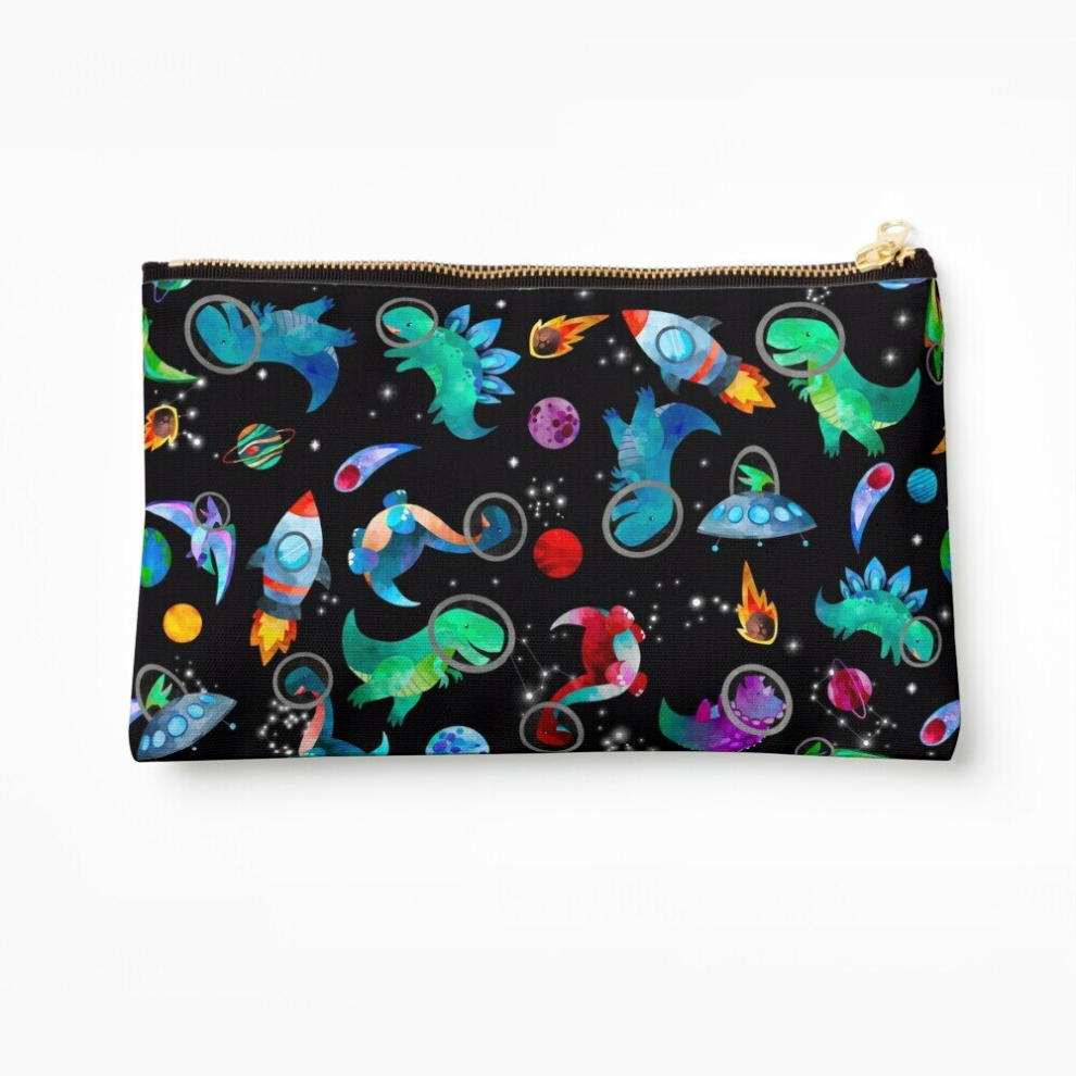 Whibos Makeup Bag Watercolor Space Dinosaurs Pattern Cosmetic Organizer Tyvek Paper Bags Zipper Pouch