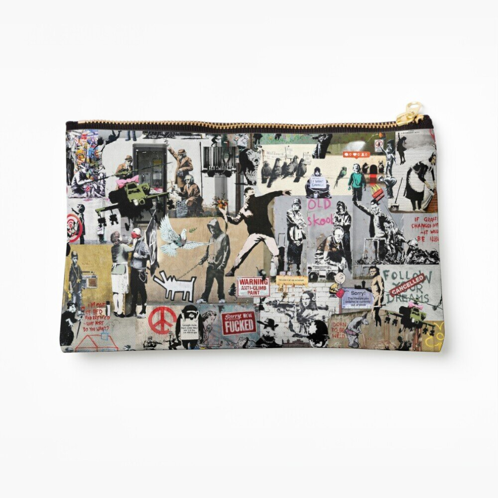 Whibos Makeup Bag Banksy Collage Cosmetic Organizer Tyvek Paper Bags Zipper Pouch