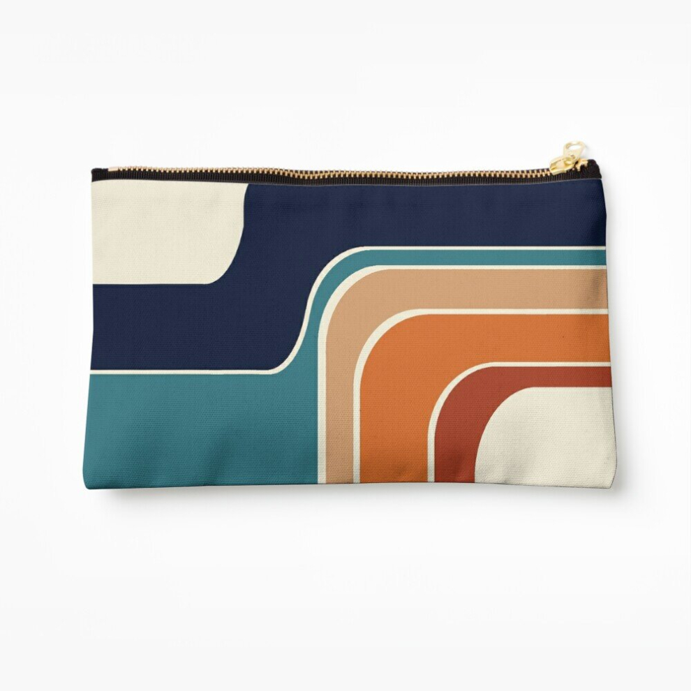 Whibos Orange/Blue Makeup Bag Retro Zig Zag Stripes Rust Cosmetic Organizer Tyvek Paper Bags Zipper Pouch