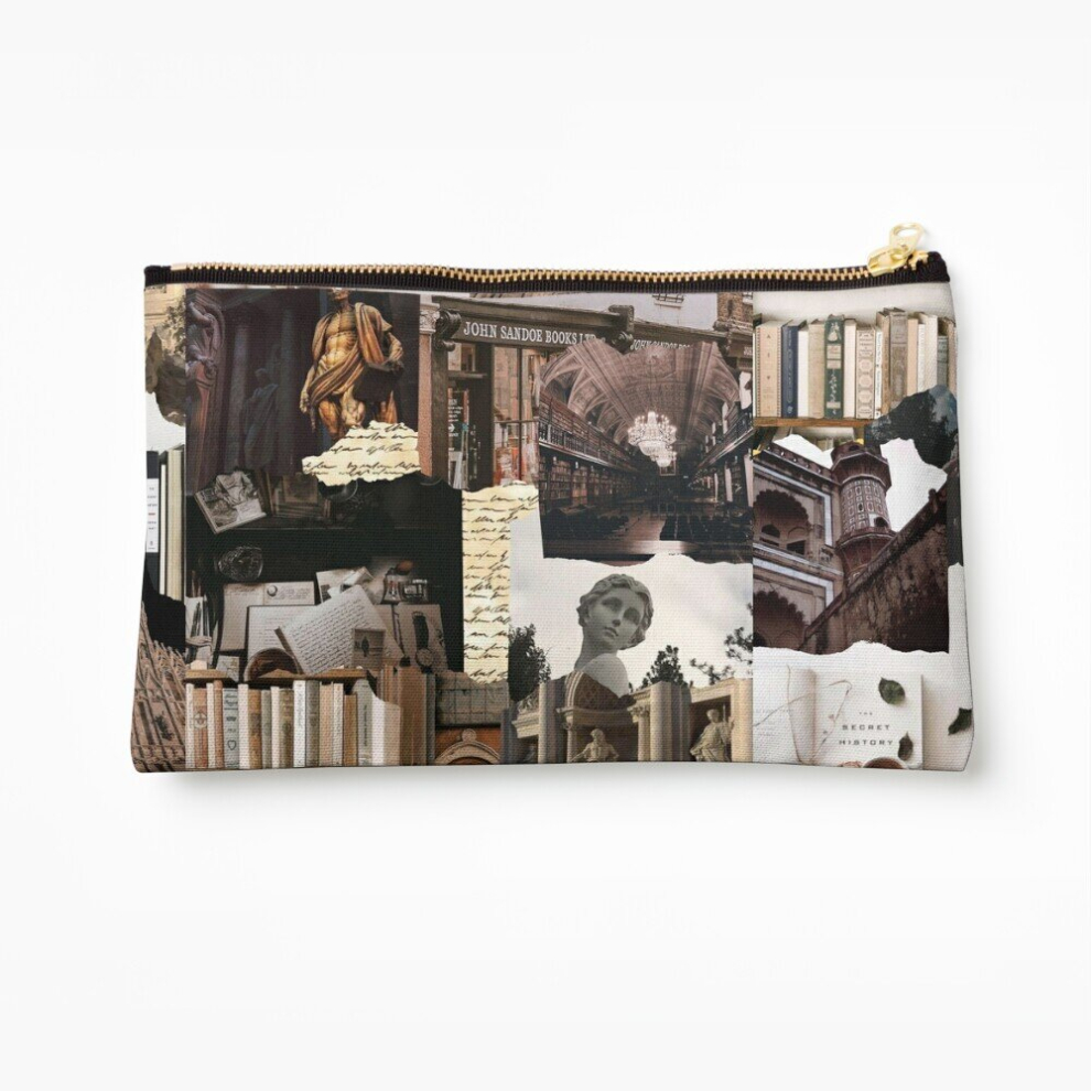 Whibos Dark/Brown/Beige Makeup Bag Academia Aesthetic Collage Cosmetic Organizer Tyvek Paper Bags Zipper Pouch