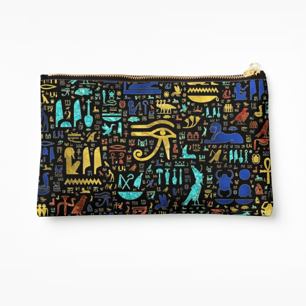 Whibos Makeup Bag Colorful Ancient Egyptian Hieroglyphic Pattern Cosmetic Organizer Tyvek Paper Bags Zipper Pouch