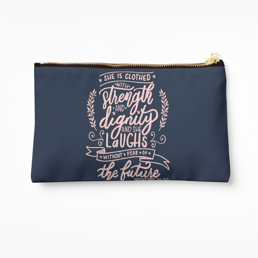 Whibos Makeup Bag Strength And Dignity - Proverbs 31 25 Christian Women Christianity Faith Cosmetic Organizer Tyvek Paper Bags Zipper Pouch
