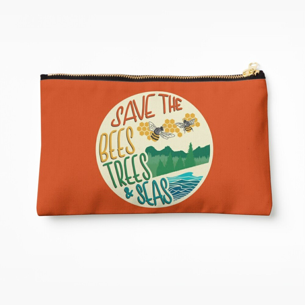 Whibos Makeup Bag Save The Bees, Trees, Seas Retro Cosmetic Organizer Tyvek Paper Bags Zipper Pouch