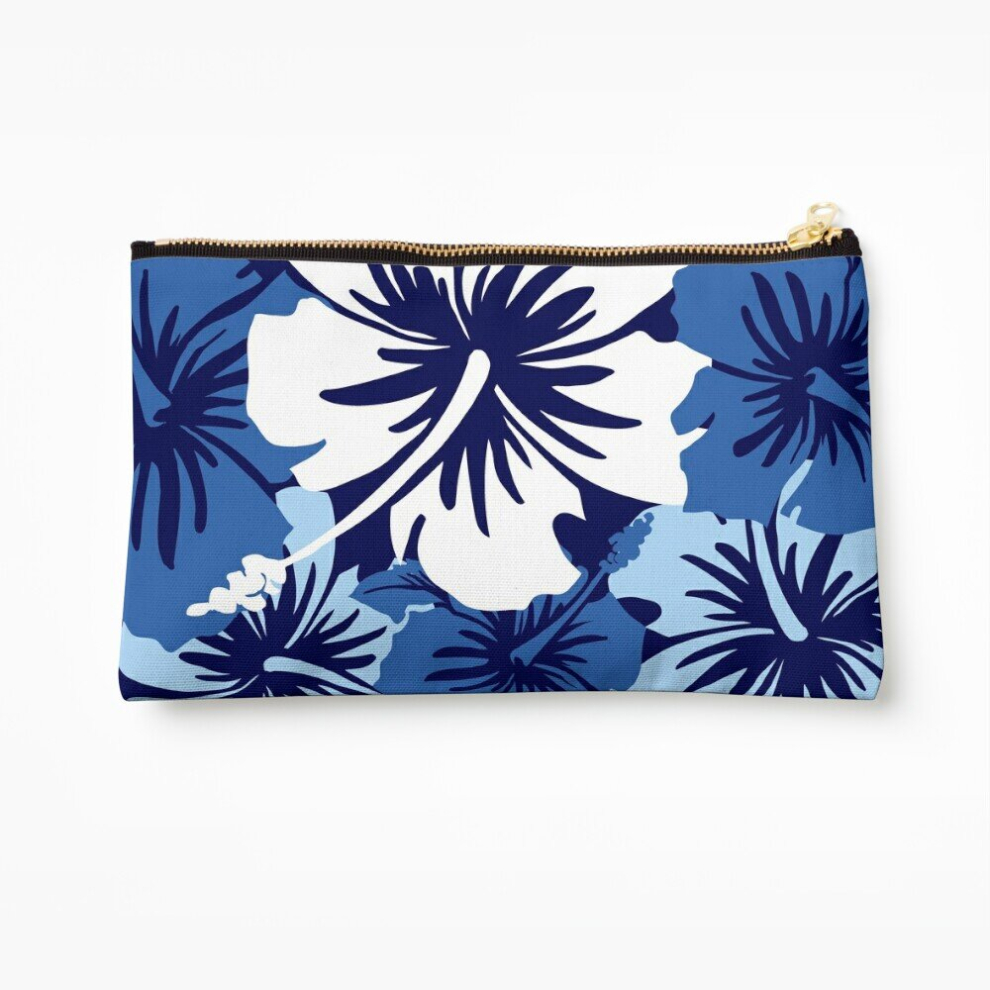 Whibos Blue Makeup Bag Epic Hibiscus Hawaiian Floral Aloha Shirt Print - Cosmetic Organizer Tyvek Paper Bags Zipper Pouch