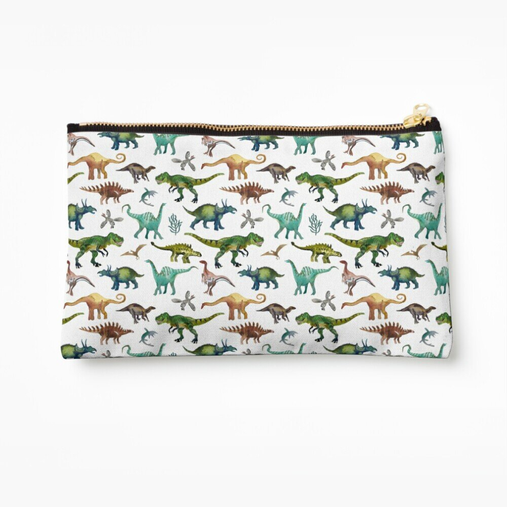 Whibos Makeup Bag Dinosaurs Hand Painted Watercolor Natural Colours. Cosmetic Organizer Tyvek Paper Bags Zipper Pouch