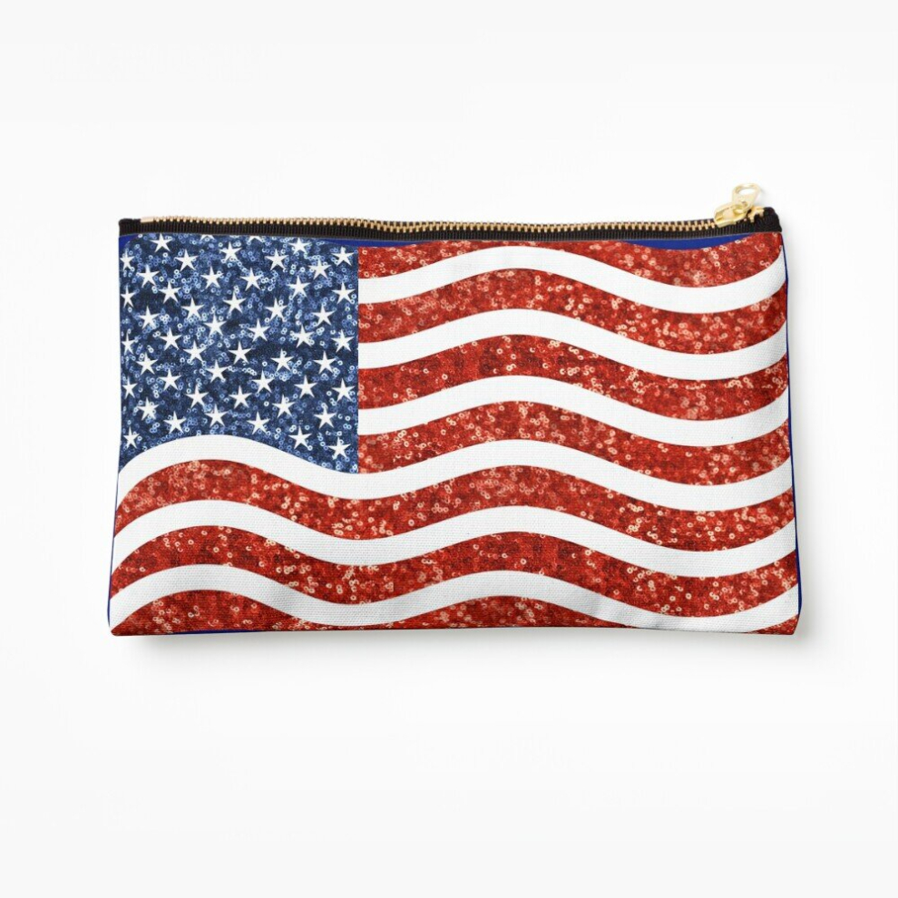 Whibos Makeup Bag Glitter American Flag Cosmetic Organizer Tyvek Paper Bags Zipper Pouch