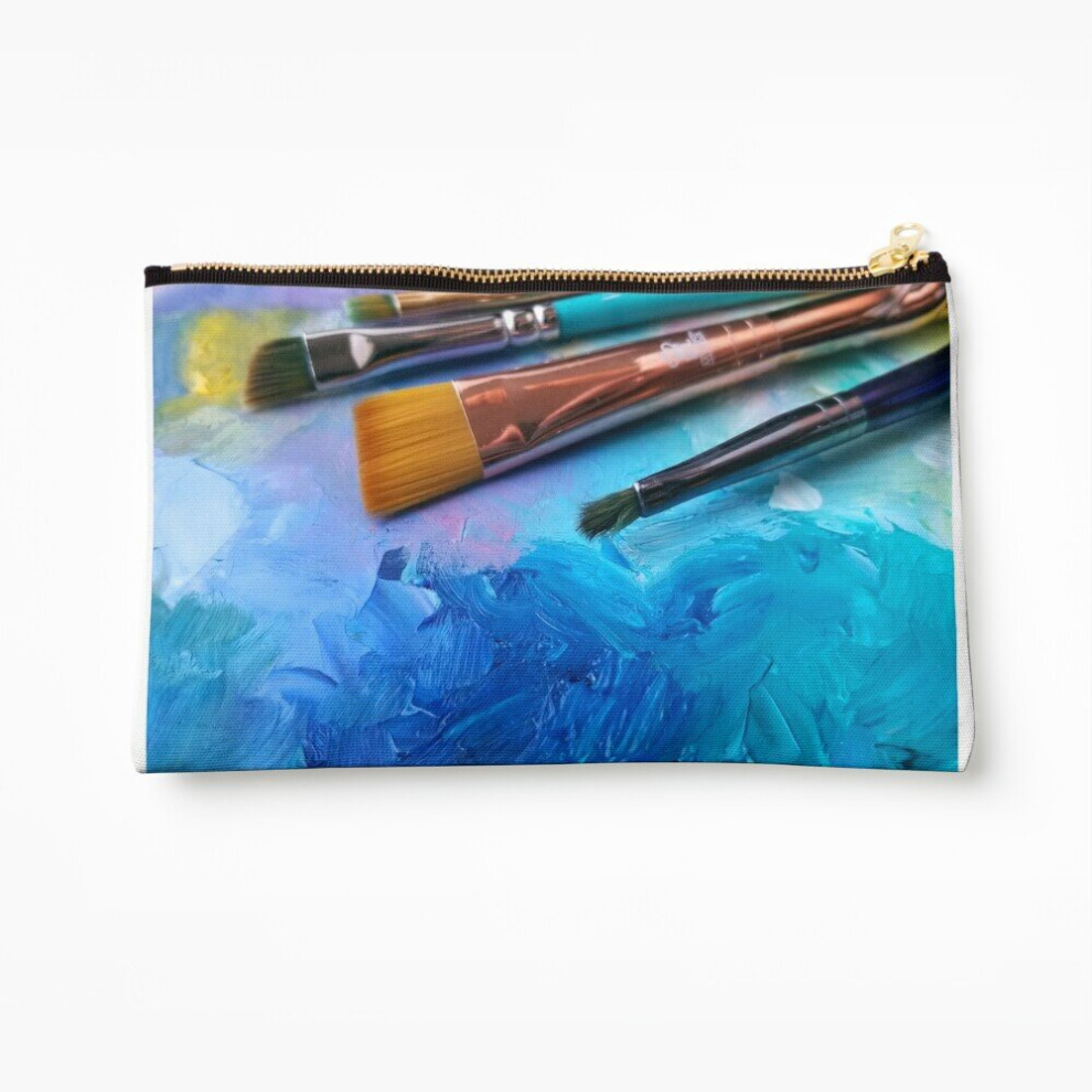 Whibos Blue Makeup Bag Art Palette With Brushes Cosmetic Organizer Tyvek Paper Bags Zipper Pouch