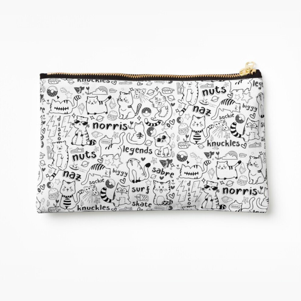 Whibos Makeup Bag Norris Nuts Seamless Pattern With Cute Cat Doodles Cosmetic Organizer Tyvek Paper Bags Zipper Pouch