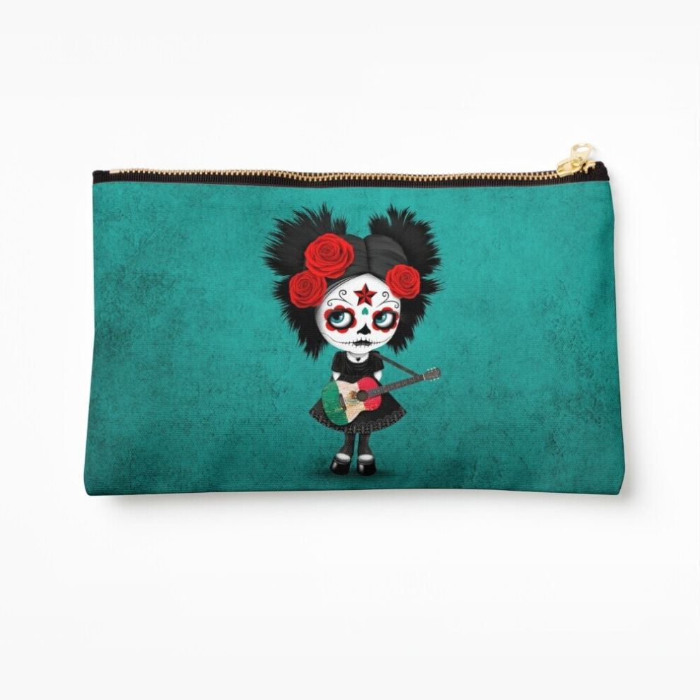 Whibos Makeup Bag Sugar Skull Girl Playing Mexican Flag Guitar Cosmetic Organizer Tyvek Paper Bags Zipper Pouch