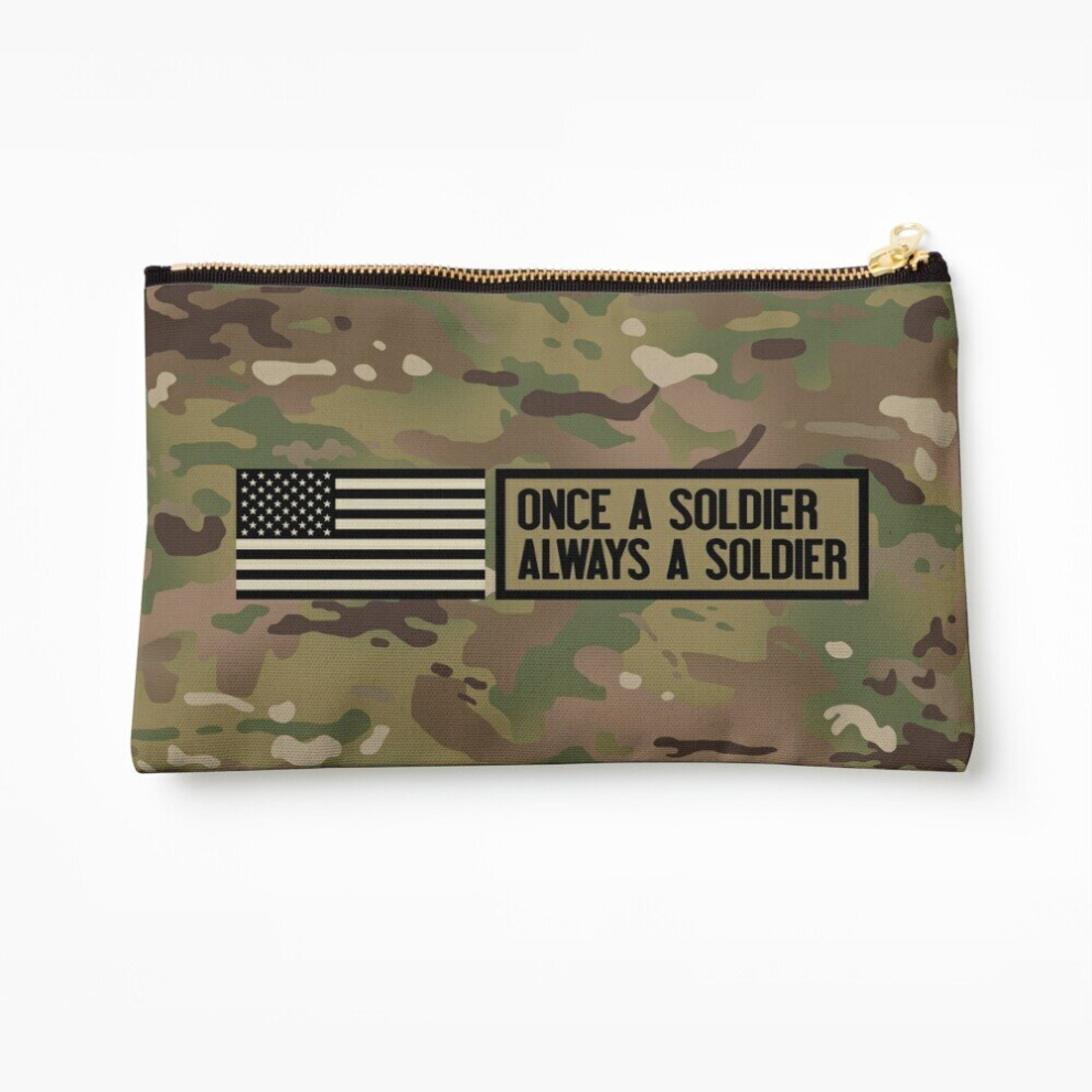 Whibos Makeup Bag Once A Soldier, Always A Soldier (Camo) Cosmetic Organizer Tyvek Paper Bags Zipper Pouch