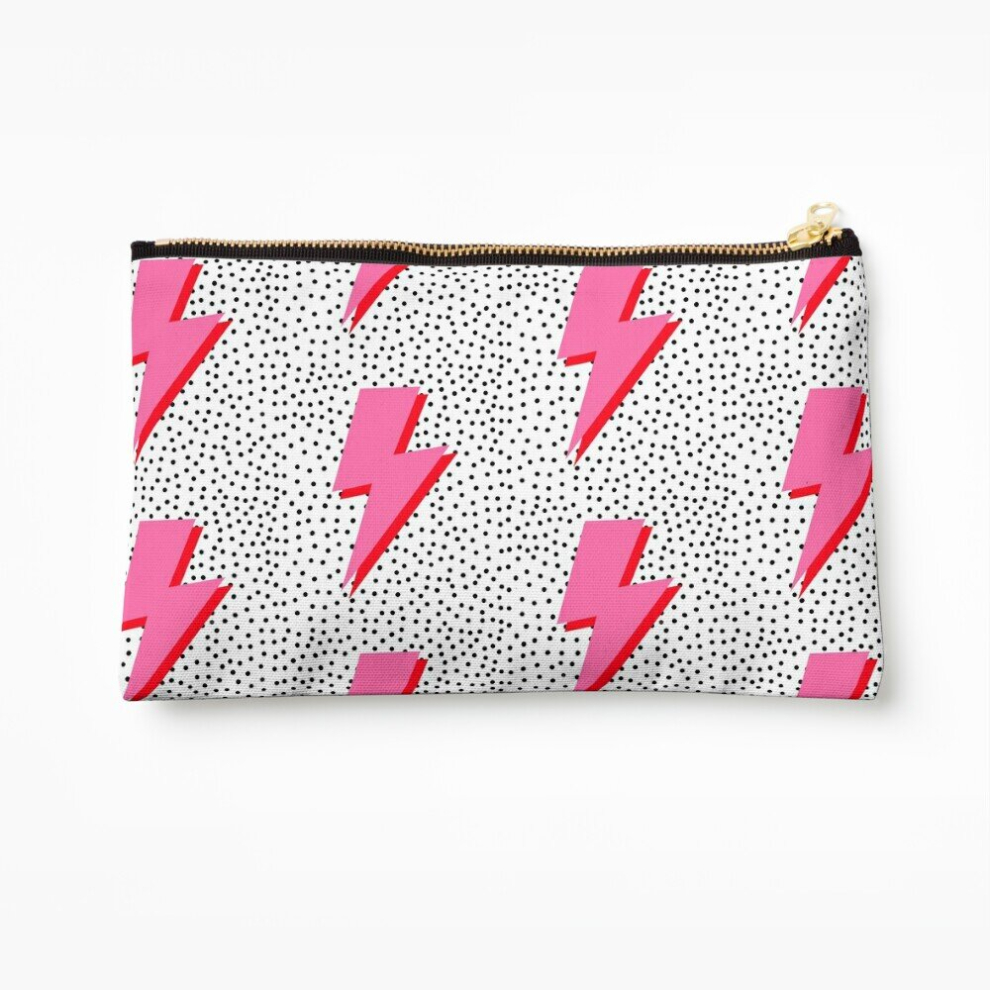 Whibos Pink/Red Makeup Bag And Lightning With Polka Dots Cosmetic Organizer Tyvek Paper Bags Zipper Pouch