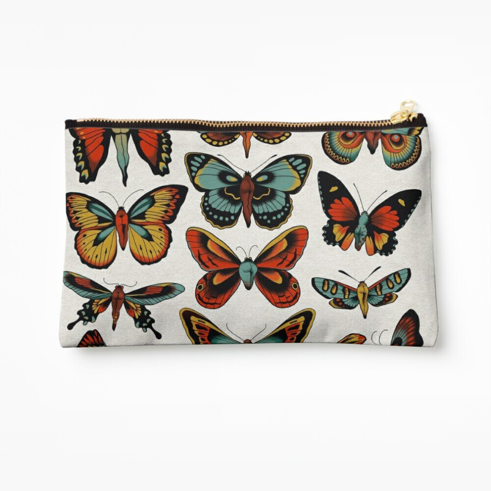 Whibos Makeup Bag Butterflies Traditional Tattoo Flash Cosmetic Organizer Tyvek Paper Bags Zipper Pouch