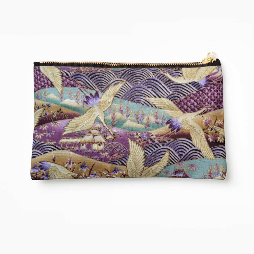 Whibos Makeup Bag Japanese Crane Kimono Style Embroidered Pattern Cosmetic Organizer Tyvek Paper Bags Zipper Pouch