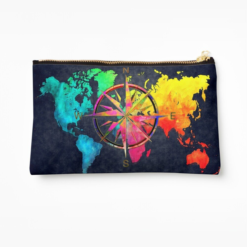 Whibos Makeup Bag World Map Wind Rose 9 #Worldmap #Map Cosmetic Organizer Tyvek Paper Bags Zipper Pouch