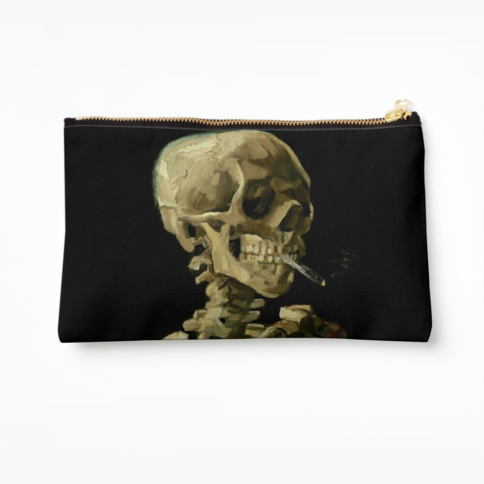 Whibos Makeup Bag Vincent Van Gogh - Skull Of A Skeleton With Burning Cigarette Cosmetic Organizer Tyvek Paper Bags Zipper Pouch