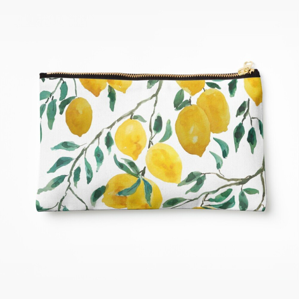 Whibos Makeup Bag Watercolor Yellow Lemon Pattern Cosmetic Organizer Tyvek Paper Bags Zipper Pouch