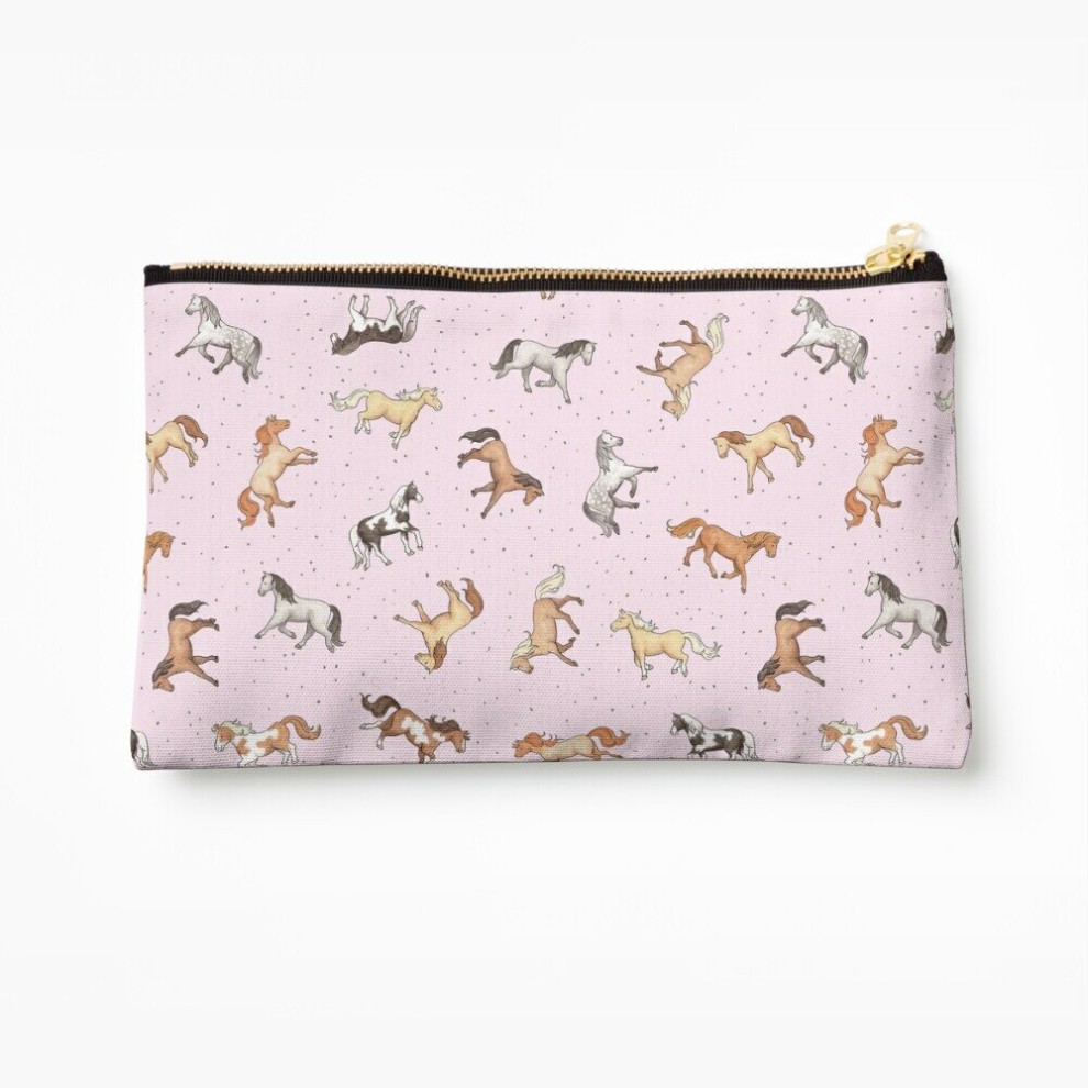 Whibos Makeup Bag Scattered Horses Spotty On Cherry Blossom Pink Pattern Cosmetic Organizer Tyvek Paper Bags Zipper Pouch