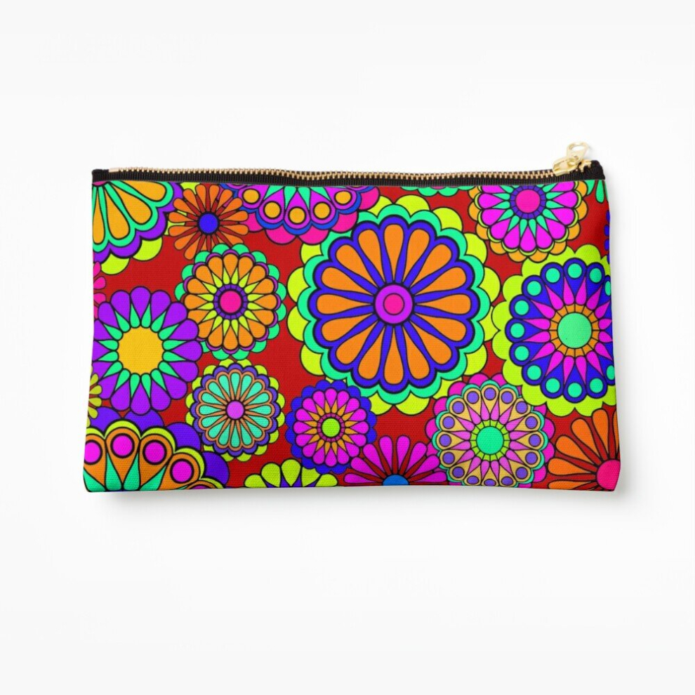 Whibos Makeup Bag Flower Power Retro Style Hippy Flowers Cosmetic Organizer Tyvek Paper Bags Zipper Pouch