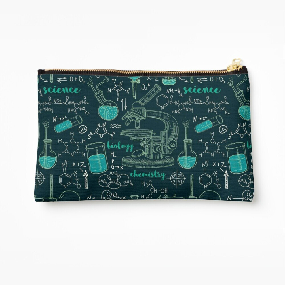Whibos Makeup Bag Vintage Seamless Pattern Old Chemistry Laboratory With Microscope, Tubes And Formulas. Cosmetic Organizer Tyvek Paper Bags Zipper Pouch