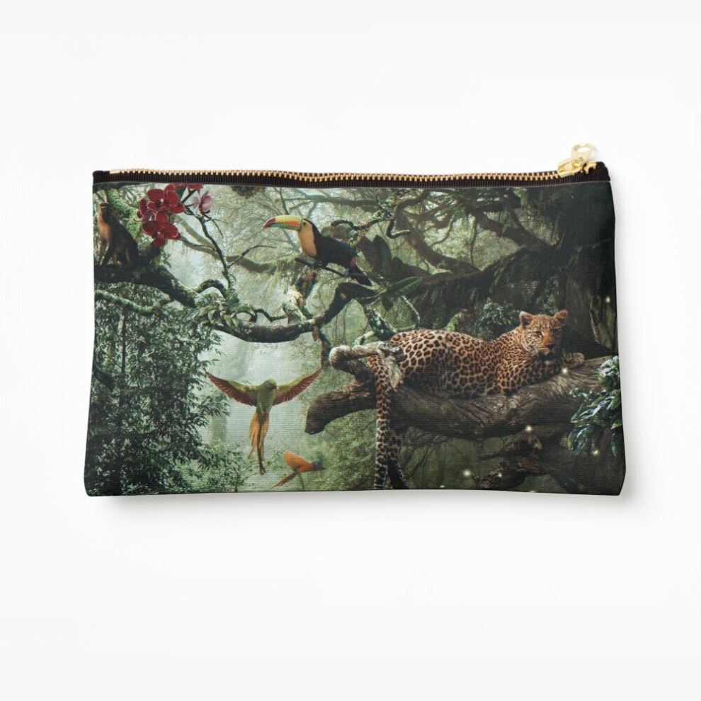 Whibos Makeup Bag Leopard In The Rain Forest Cosmetic Organizer Tyvek Paper Bags Zipper Pouch