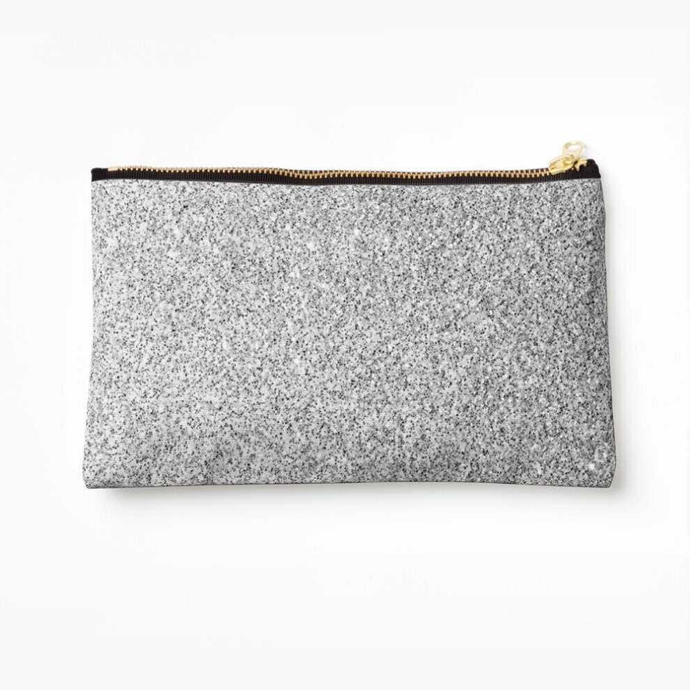Whibos Silver Makeup Bag Faux Glitter Sparkles Cosmetic Organizer Tyvek Paper Bags Zipper Pouch