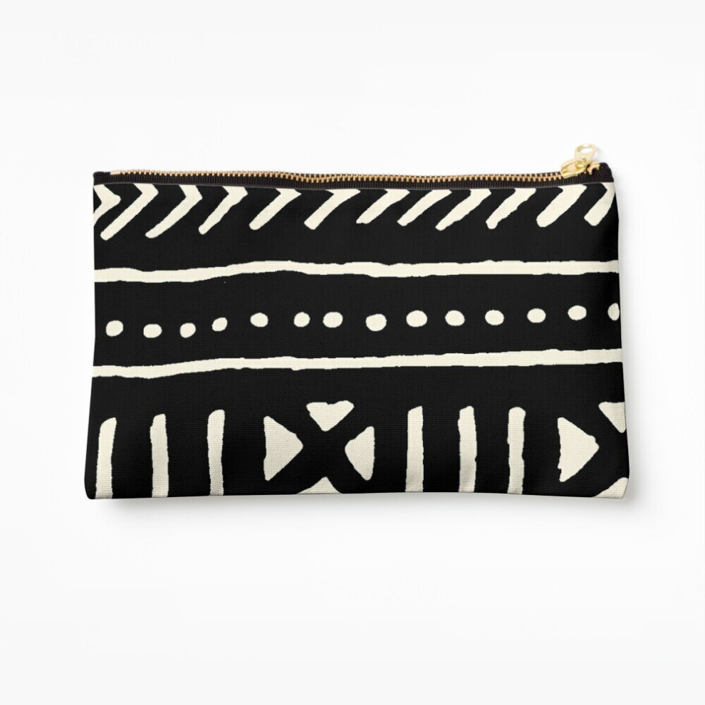 Whibos Black/White Makeup Bag African Mud Cloth And Cosmetic Organizer Tyvek Paper Bags Zipper Pouch