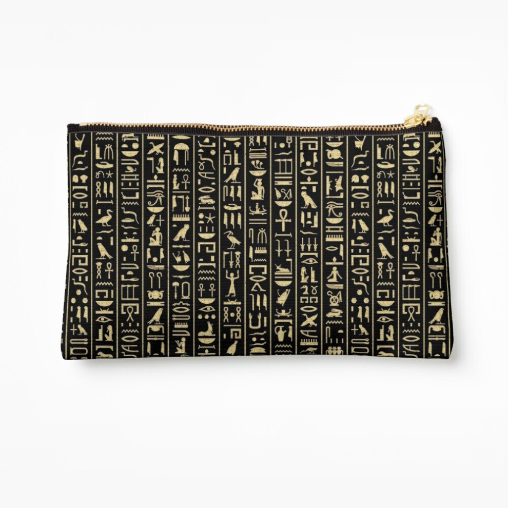 Whibos Black/Gold Makeup Bag Hieroglyphics Cosmetic Organizer Tyvek Paper Bags Zipper Pouch