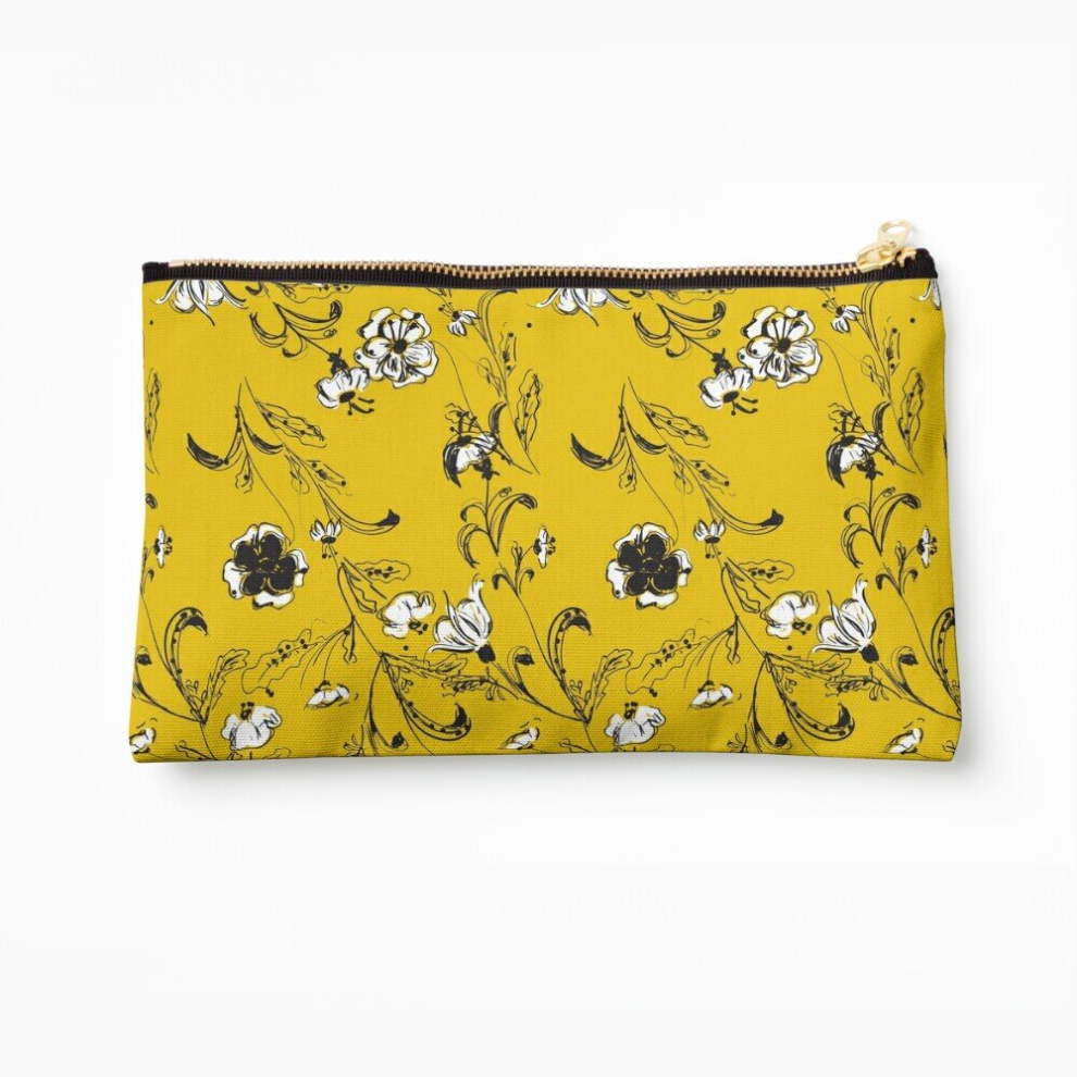 Whibos Makeup Bag Yellow Floral Pattern Cosmetic Organizer Tyvek Paper Bags Zipper Pouch